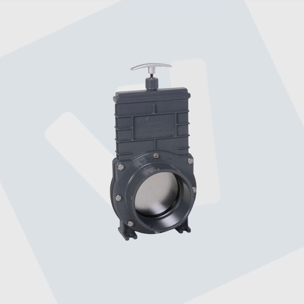 schuifafsluiter PVC 50-63-75-90-110-160 en 200 mm met RVS schuifblad en spindel